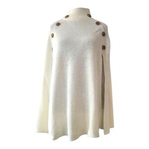 Linda Anderson Sweater Knit Cream Cape Shawl Poncho Neutral One Size